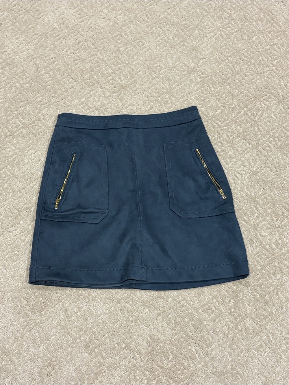 Dark Blue Mini Skirt with Gold Zipper Pockets